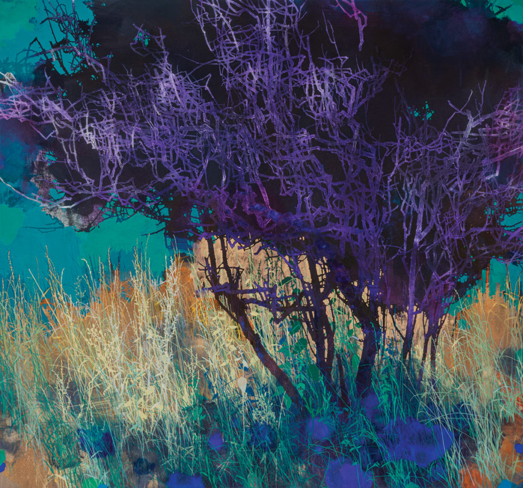 Henrik Simonsen Contemporary Painting Purple Tree Blue